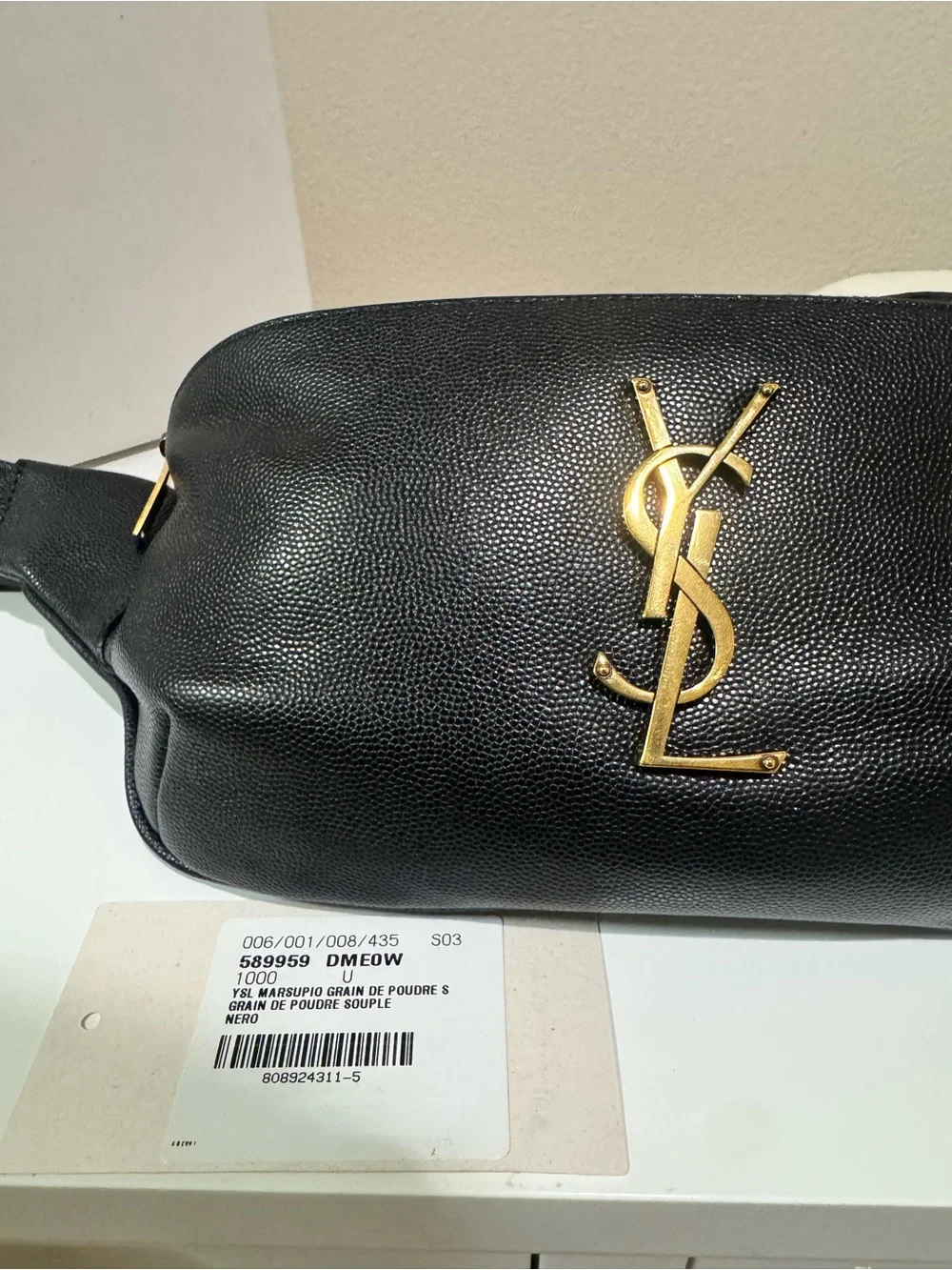 Saint Laurent YSL Cassandre Black Leather Belt Bag Full Set